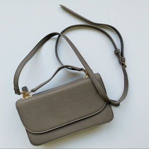 Wallet crossbody purse, zippered, grey with gold